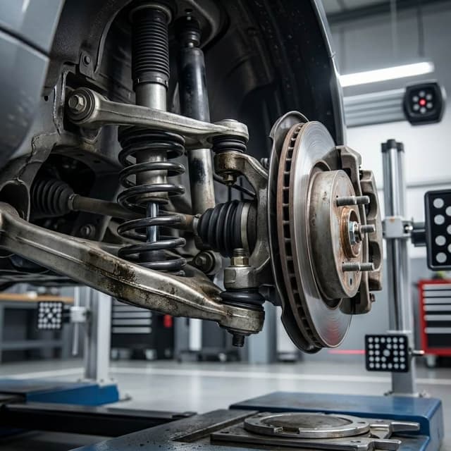 Car suspension and alignment inspection to prevent uneven tyre wear