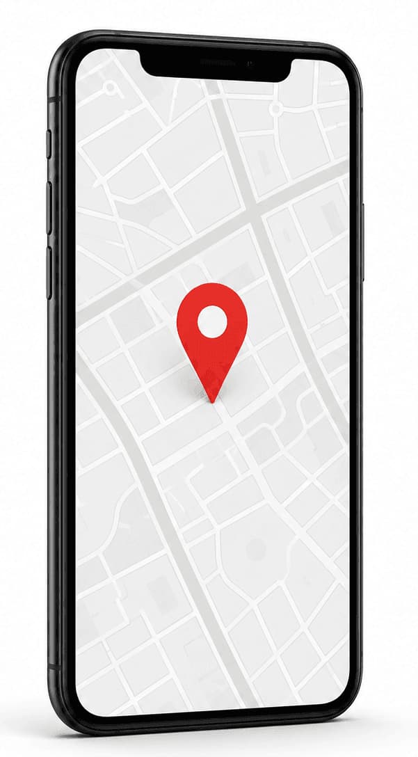 Phone showing a map with a dropped location pin