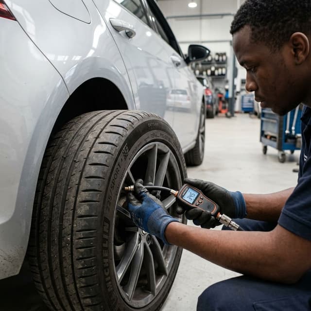 Car tyre pressure check for safe driving and even tyre wear