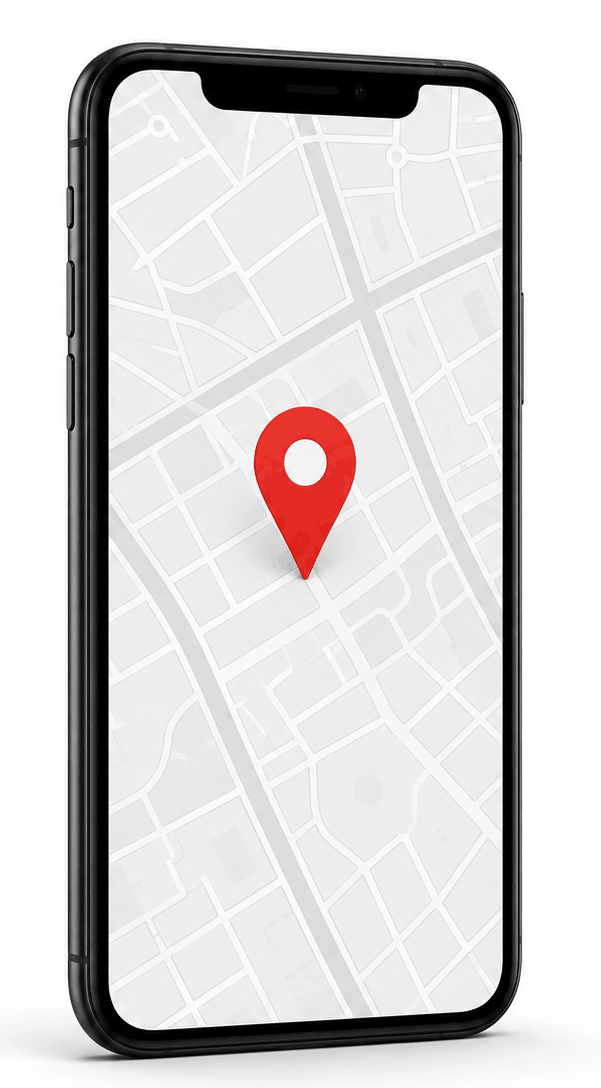 Phone showing a map with a dropped location pin