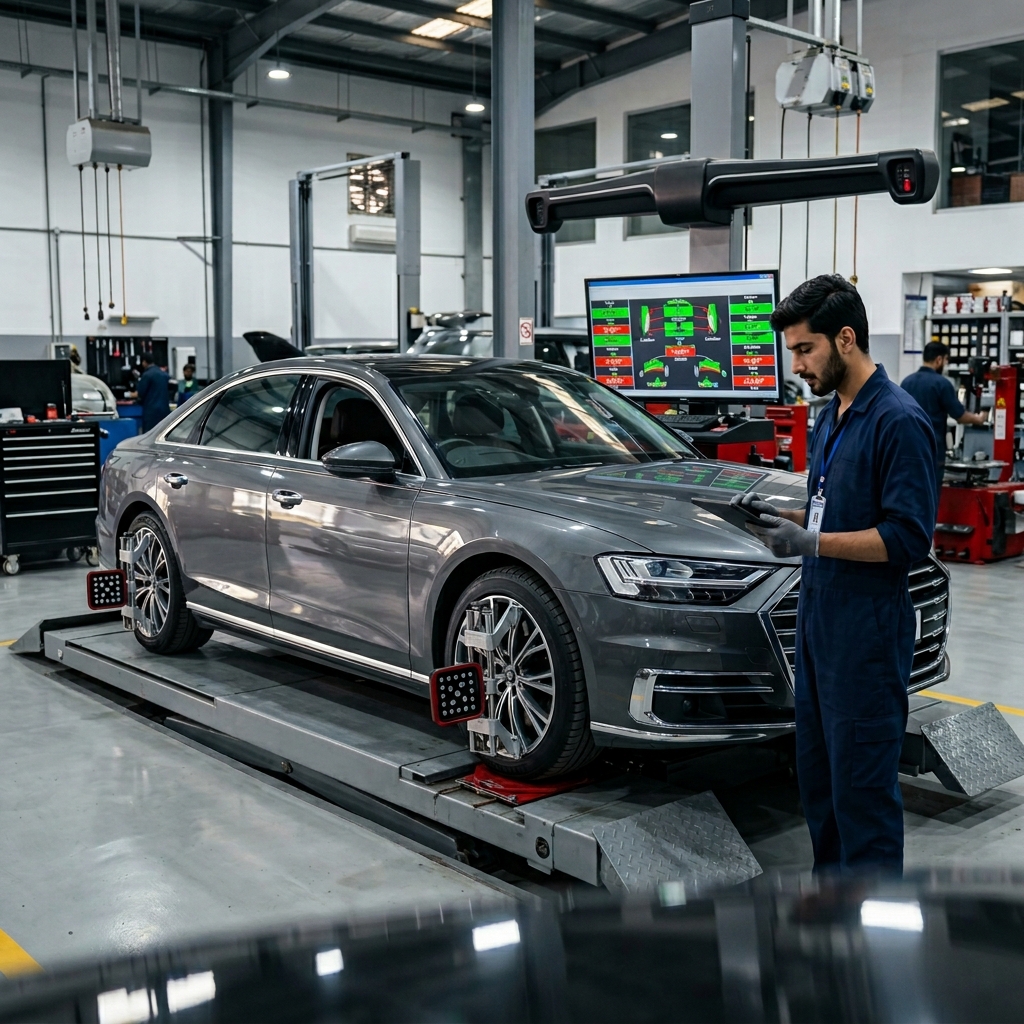 Wheel alignment service to improve tyre life and vehicle handling